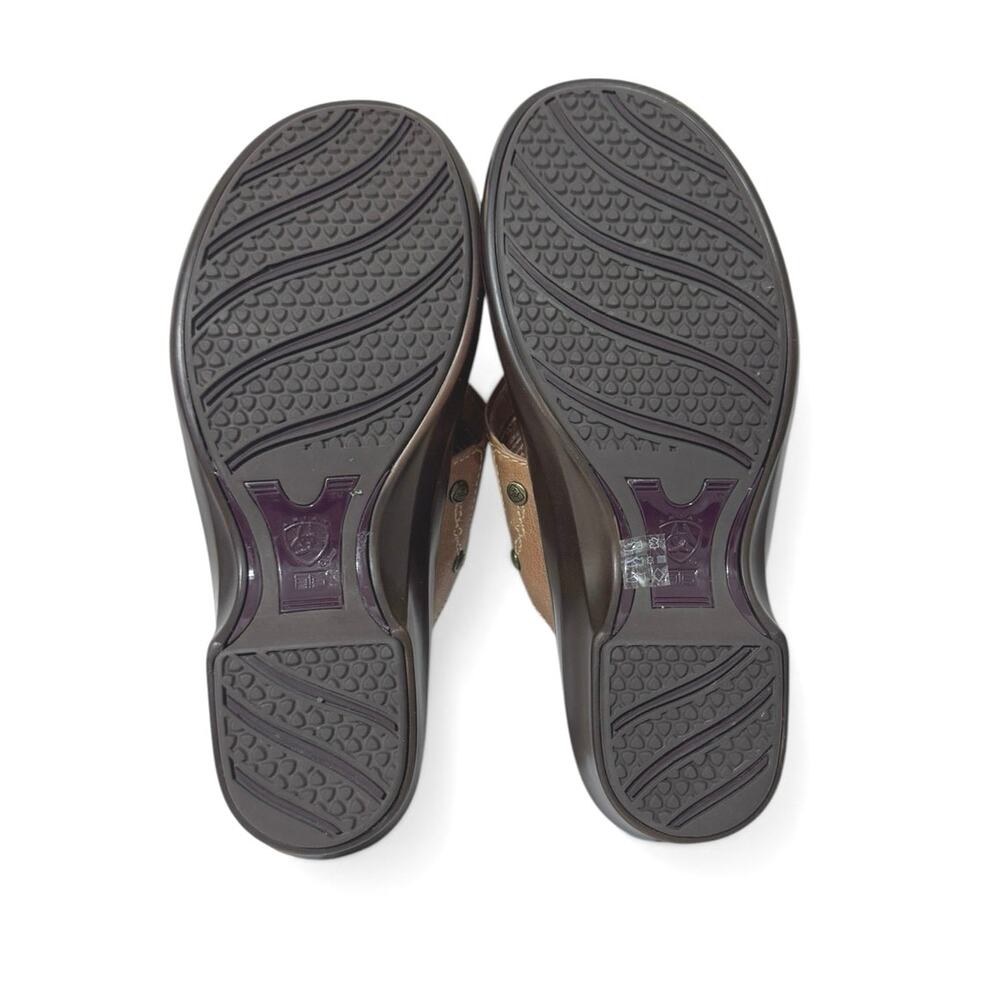 Ariat Women’s Slip On Leather Toe Post Heeled Sandals Metallic Accent Size 8.5 - Picture 10 of 11